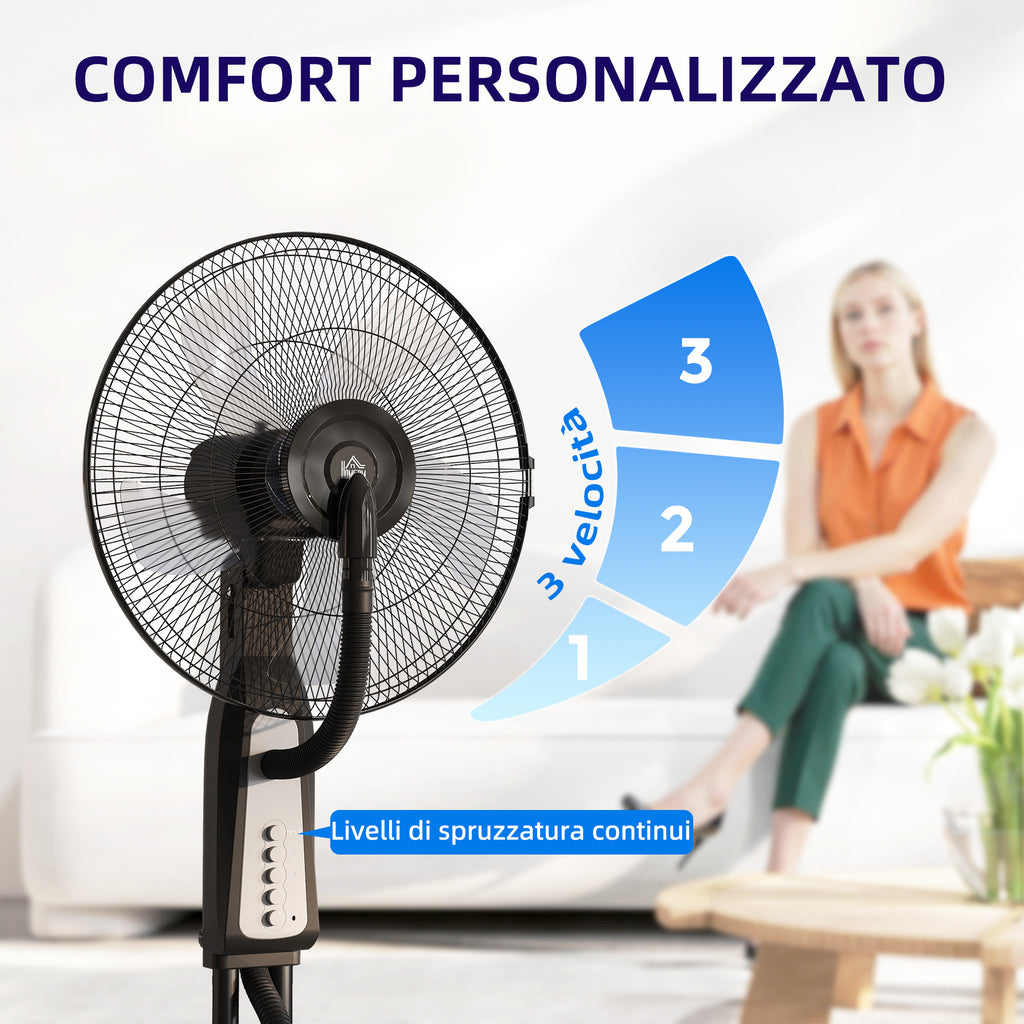 3-Speed Misting Fan, 75° Oscillation, Adjustable Misting, Black