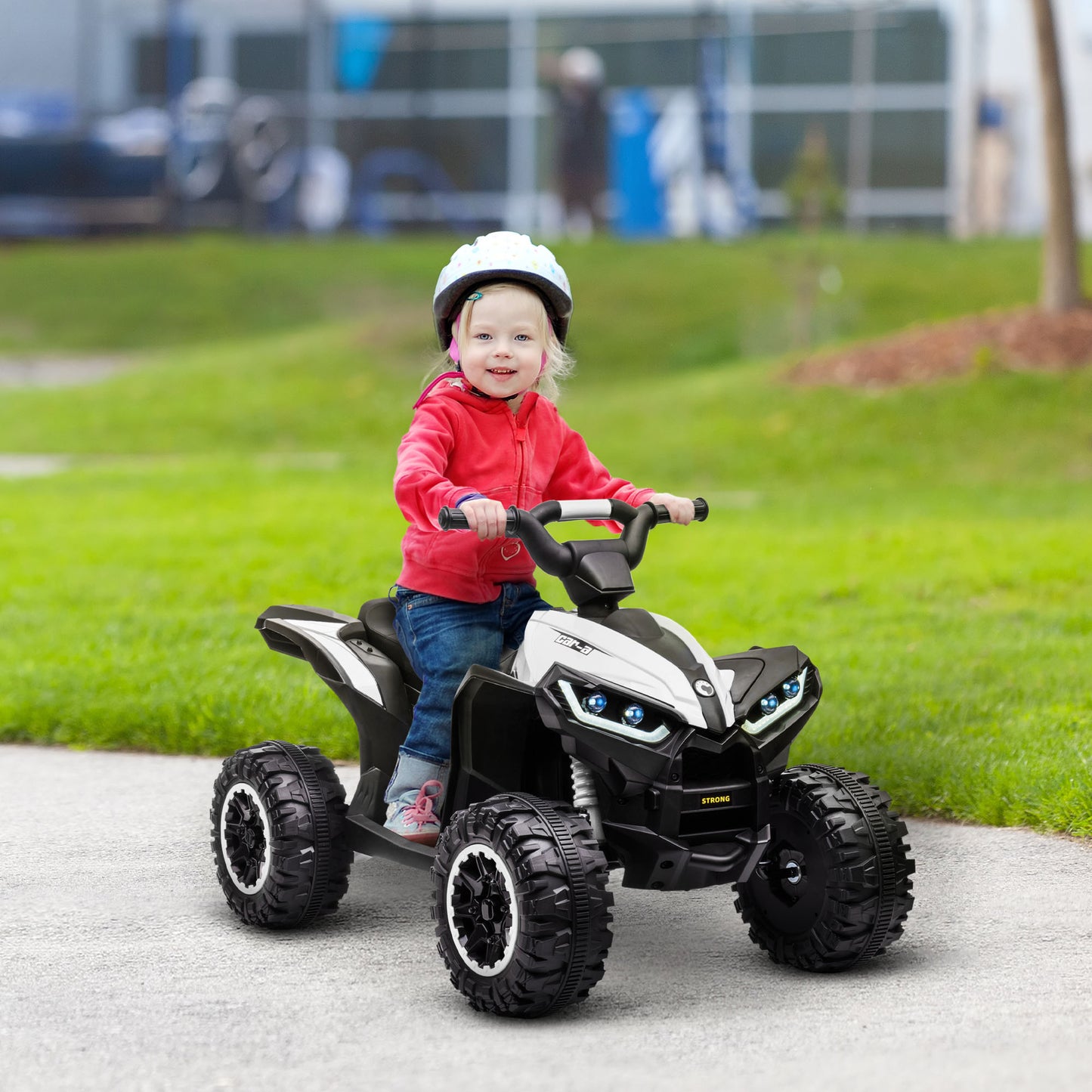 Quad for Children 3-5 Years Electric 12V, 2 Speed, Wide Wheels with Suspension and LED Headlights, White