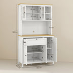 Kitchen Pantry with Drawers, Open Shelves and Adjustable Wooden Shelves, 100x40x180 cm, White