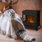 Stainless Steel Bio Ethanol Fireplace with 0.9L Burner for 3 Hours Burning Time, 55x31x55cm, Black