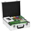 SPORTNOW Complete Poker Set with 500 Chips, Card Shuffler, Card Dispenser, Mat, 5 Dice, Silver