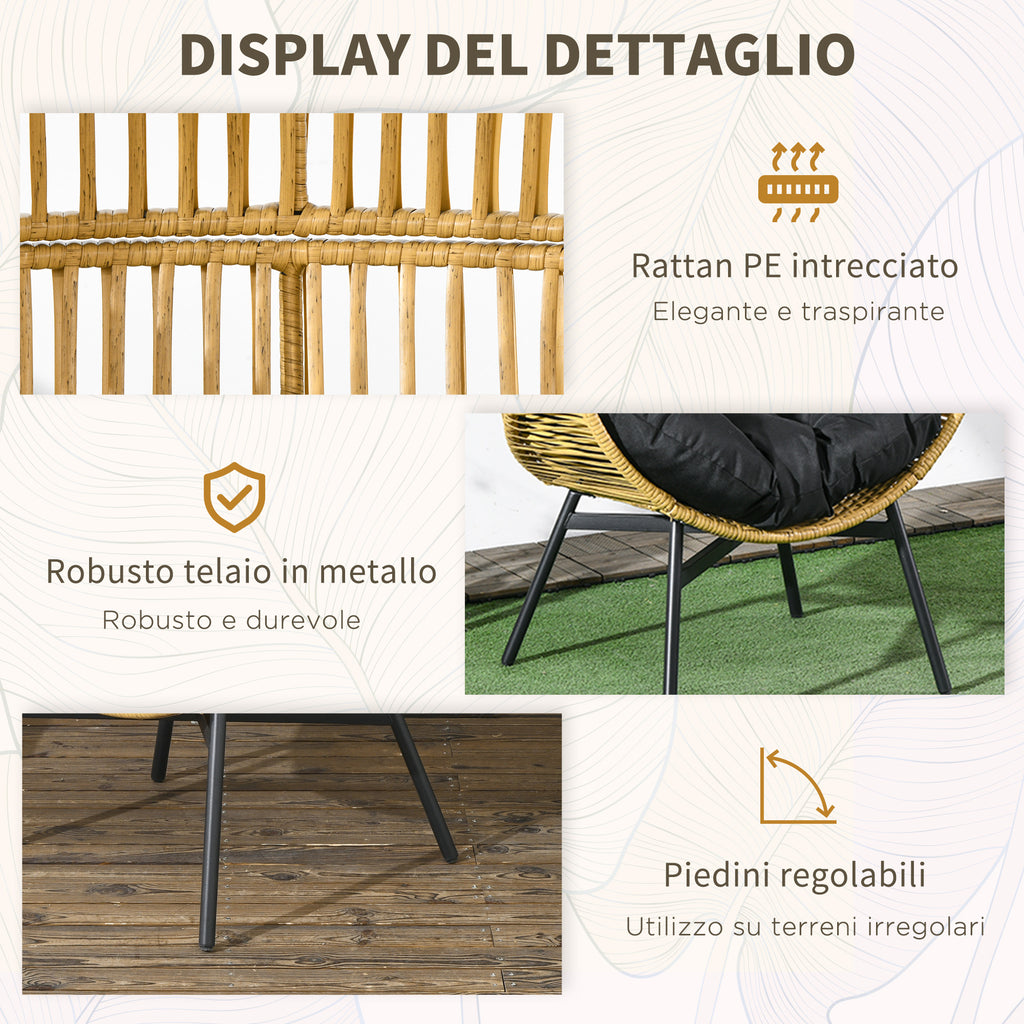 Outsunny Egg-shaped Garden Armchair with Headrest and Seat Cushions, in Rattan and Steel, 89x75x143 cm - Borgè