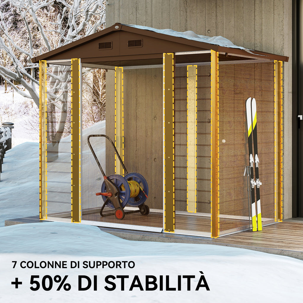 Garden Shed with Sliding Doors and Wood Effect Walls, 2.3 x 1.5 x 2 m, Brown