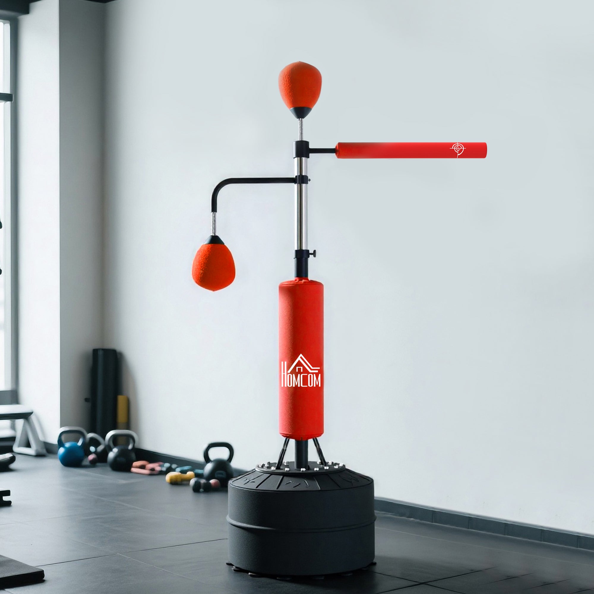 HOMCOM 4-in-1 Freestanding Punching Bag with 2 Speedballs, Rotating Bar and Punching Bag, Adjustable Height from 160-230cm, Red
