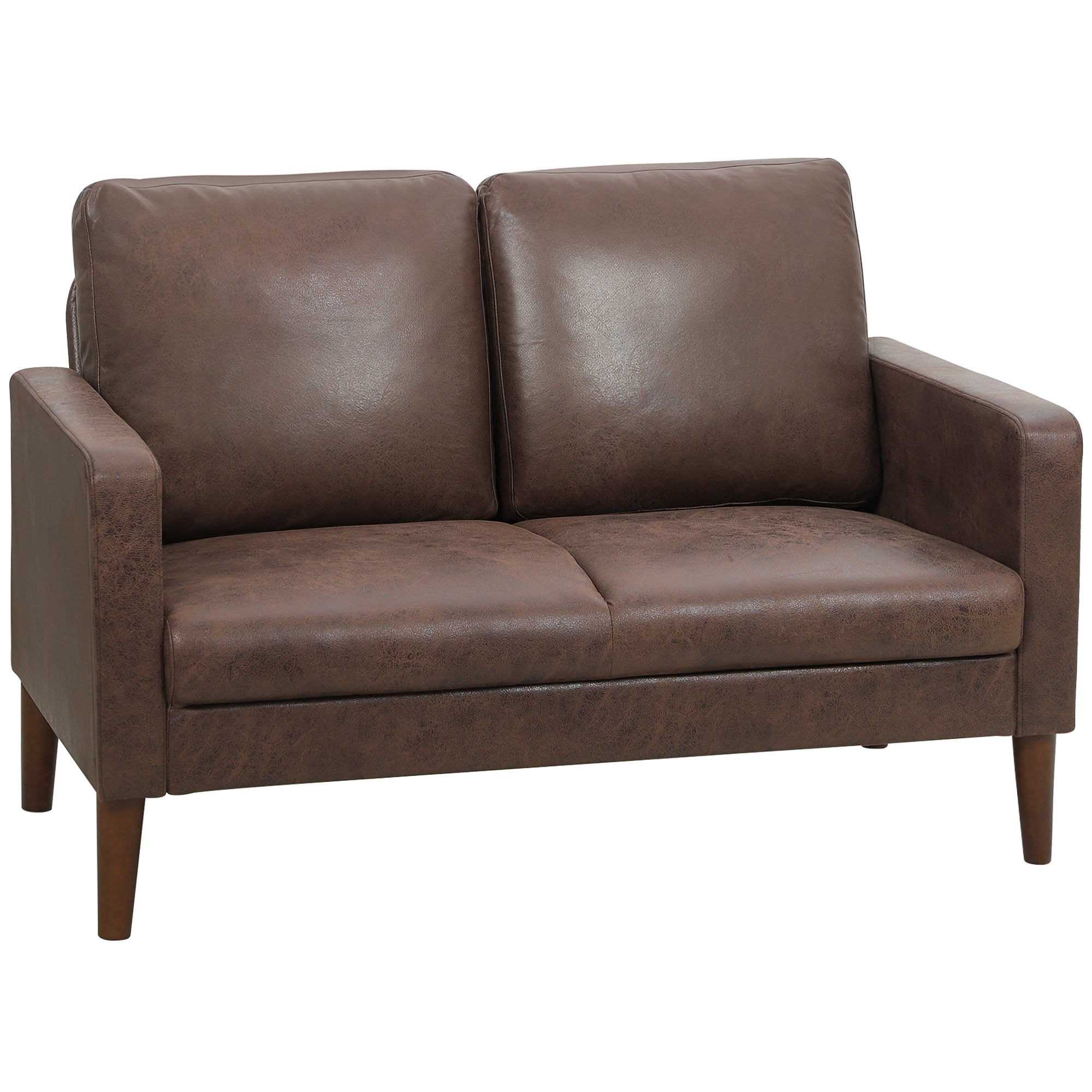 Modern 2-Seater Sofa with Breathable Leather-Effect Fabric Upholstery and Wooden Legs, 130x78x85 cm, Dark Brown