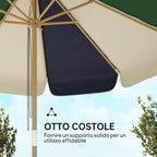 Outsunny Garden Umbrella with Wood Effect Frame, Color Block Canopy with 8 Ribs, UV 30+