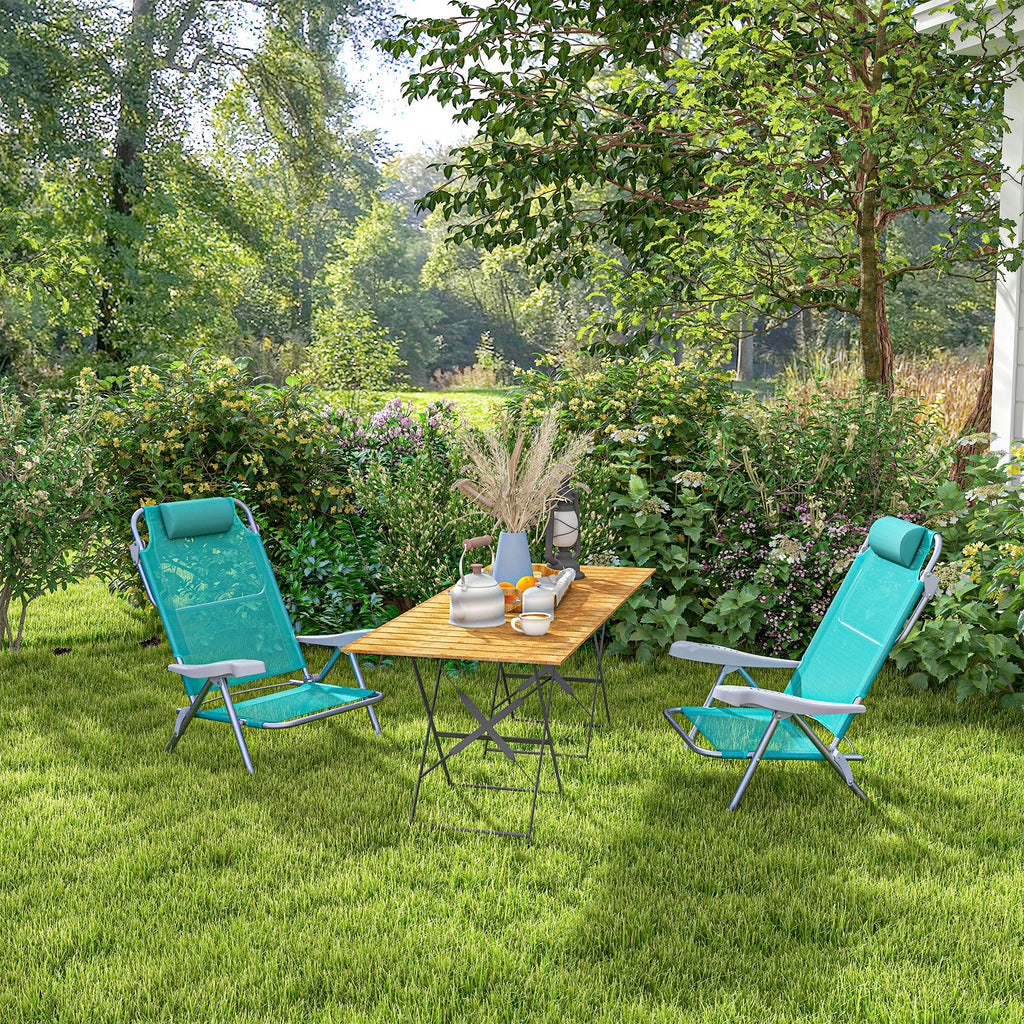 Set of 2 Folding and Reclining Camping Chairs on 6 Levels, in Aluminum and Foam, 62x65x80 cm, Gray to Light Blue