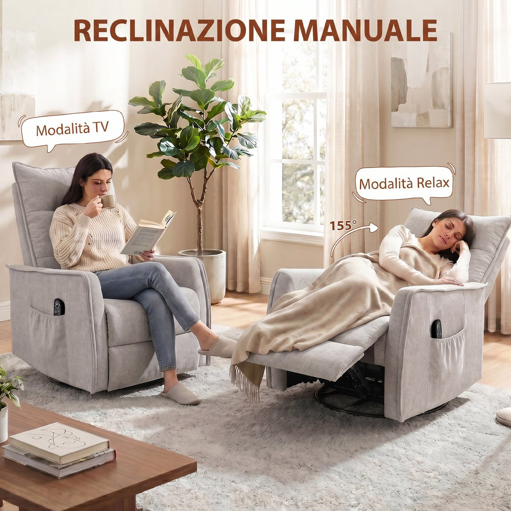 HOMCOM Relaxing Massage and Reclining Chair with Remote Control and Footrest, 71x93x99 cm, in Light Grey Chenille
