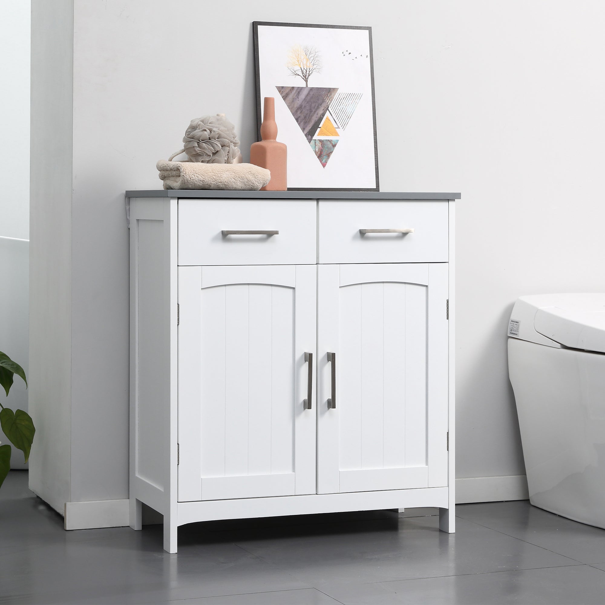 Kleankin Bathroom cabinet with 2 doors, 2 drawers and adjustable shelf, in MDF, 68x33x76cm - Borgè