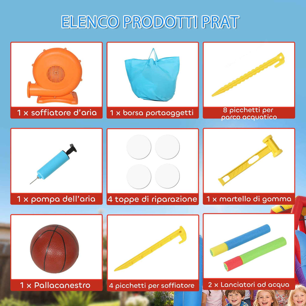 4-in-1 Inflatable Castle for Kids, Slide, Trampoline, Ball Pool/Water Playground, Basketball Hoop, Ages 3-8, Blue