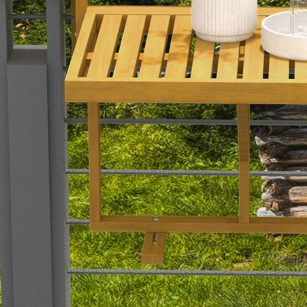 Outsunny Folding and Adjustable Wooden Balcony Railing Table, Wood Color