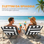 Outsunny Set of 2 Beach Chairs with Padded Headrest, Metal and Oxford Fabric, 146x50x2 cm, Grey and White