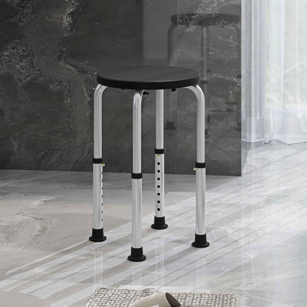 HOMCOM Non-Slip Shower Stool, Adjustable to 8 Heights, Made of Aluminum and PE, 32.5 x 41 x 35.5-54 cm, Black