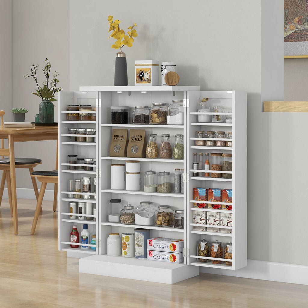 HOMCOM Kitchen Cabinet with 5 Central Shelves and 2 Side Shelves at 6 Levels, in MDF, 60x30x104 cm, White - Borgè