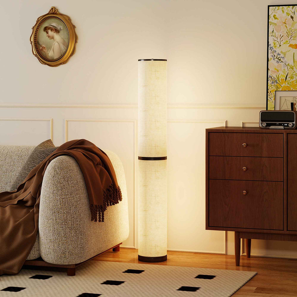 HOMCOM Floor Lamp with Remote Control and 3000-6000K Temperature Adjustment, Fabric Lampshade, Ø20x135 cm, Beige