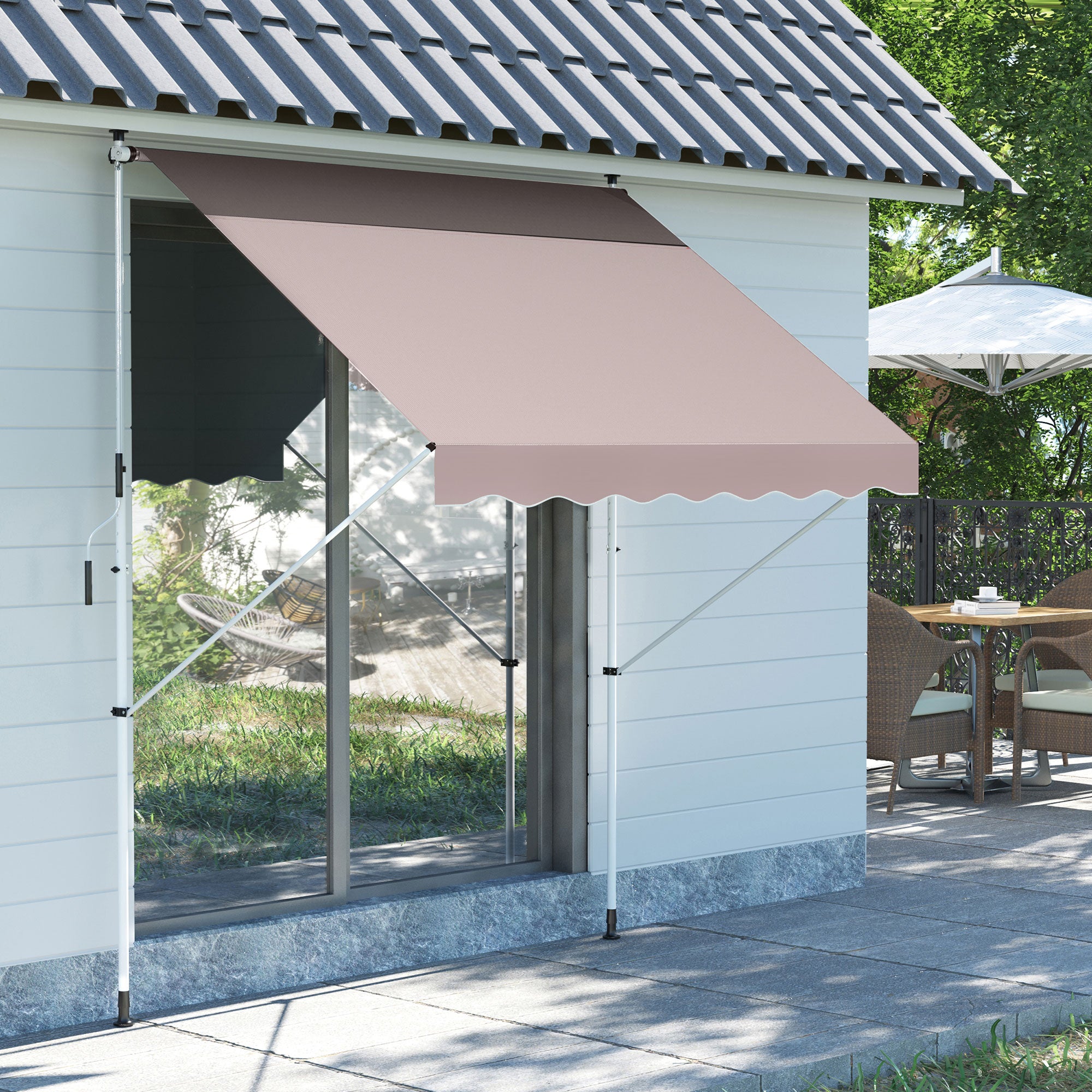 Outsunny 2x1.5m Outdoor Roller Awning with Crank and Adjustable Angle, Beige