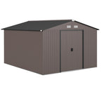 Garden Shed with 2 Sliding Doors and 4 Air Vents in Steel, 322x277x192 cm, Brown