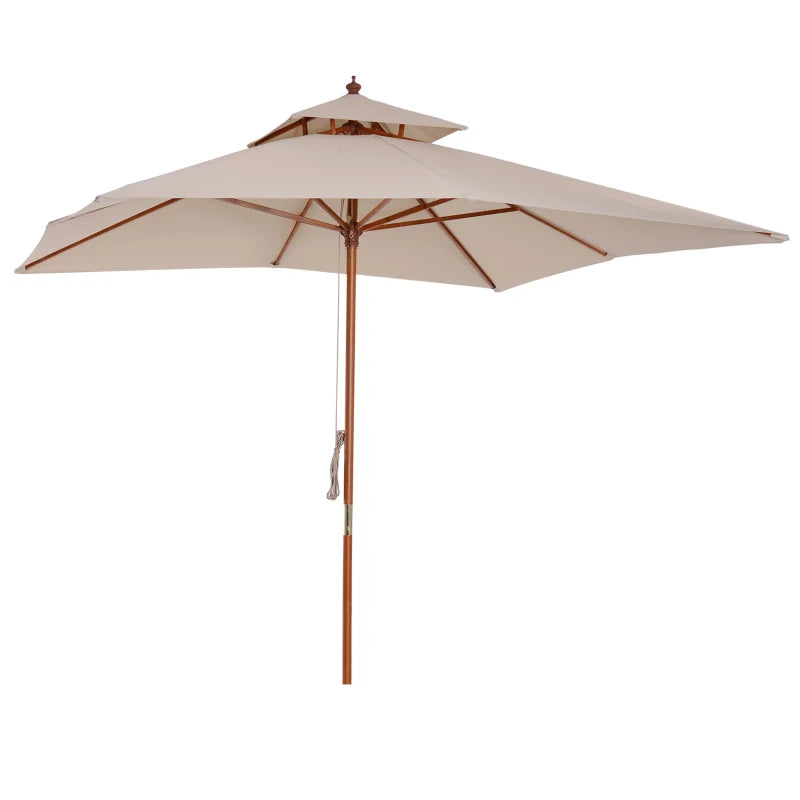 3x3m Garden Umbrella with 8 Bamboo Ribs and 2-Tier Parasol Cover, Cream - Borge' Group Limited