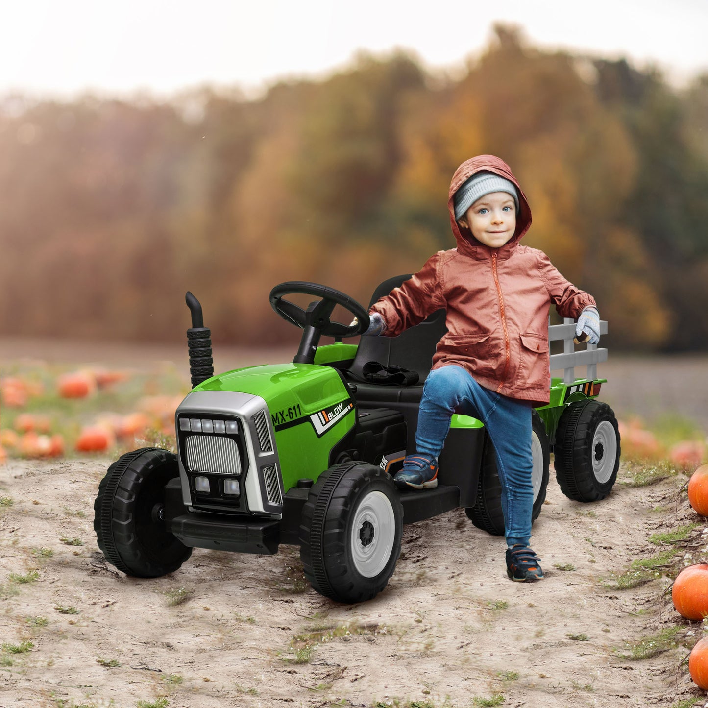 HOMCOM Electric Tractor for Children 3-6 Years with Removable Trailer, 12V Battery and Remote Control, Green - Borgè