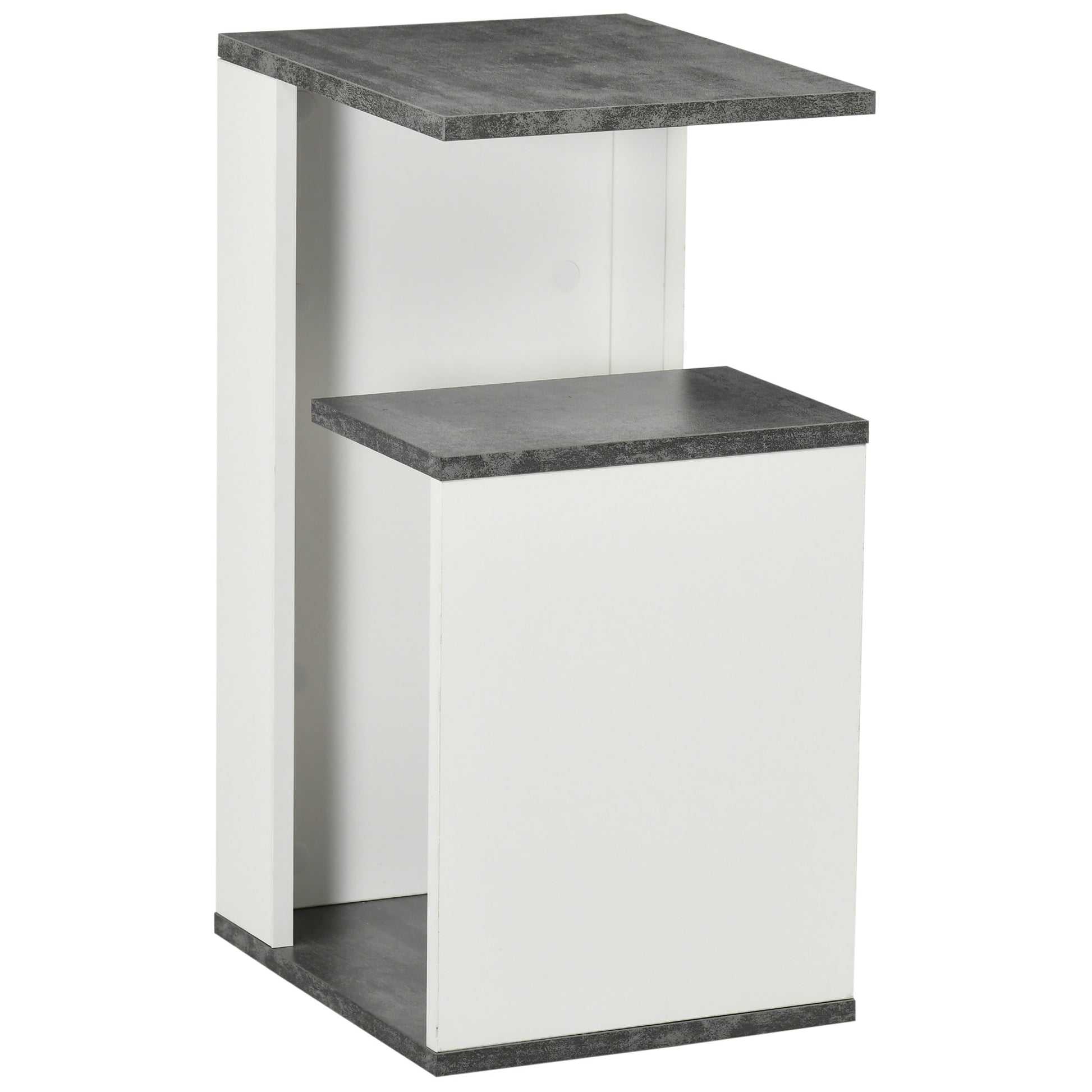 HOMCOM Bedside Table with Open Shelf in Chipboard with Irregular Design, 35x29.5x60 cm, Gray and White - Borgè