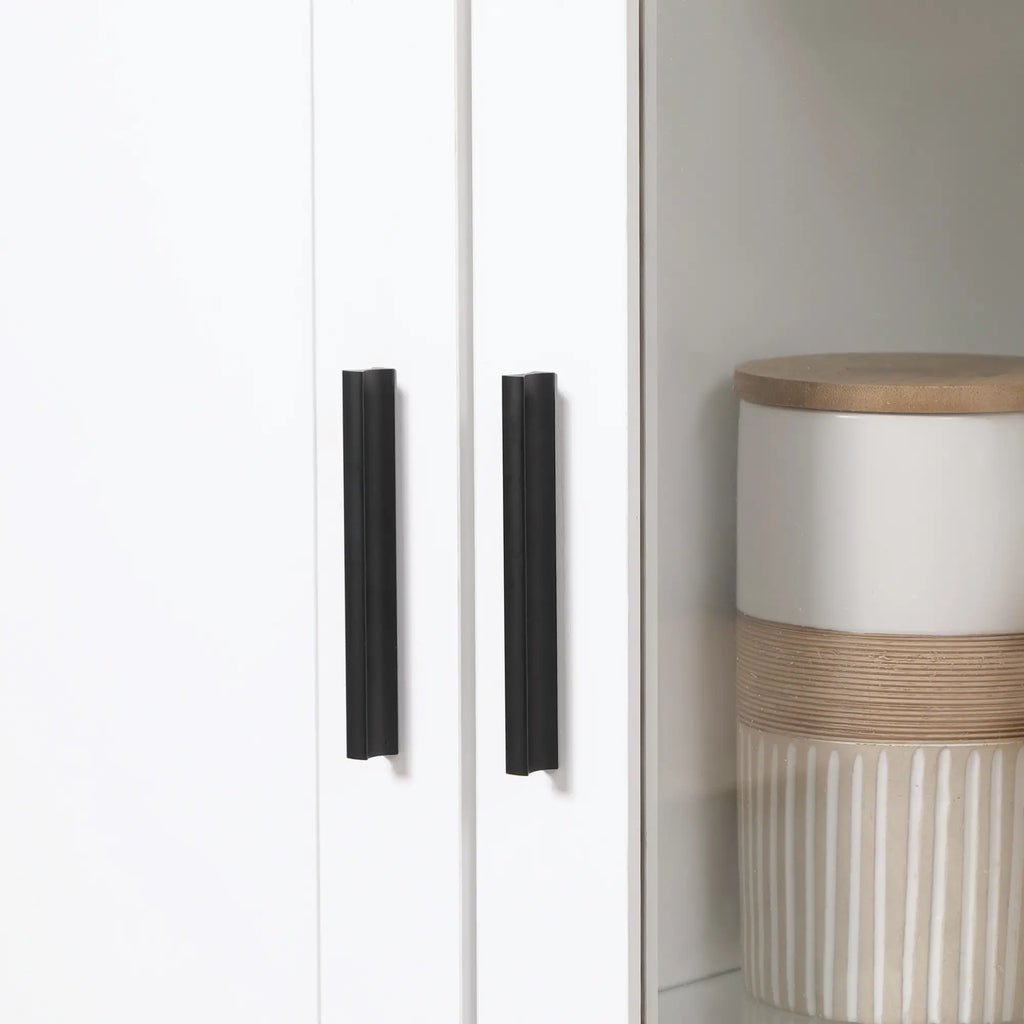 Modern 2-Door Sideboard with Adjustable Shelves in Wood and Glass, 76x36x160cm, White
