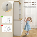 Kitchen Pantry with 3 Open Shelves, 3 Drawers and 2 Cabinets, Wooden, 101x39x180.5 cm, White and Wood Color