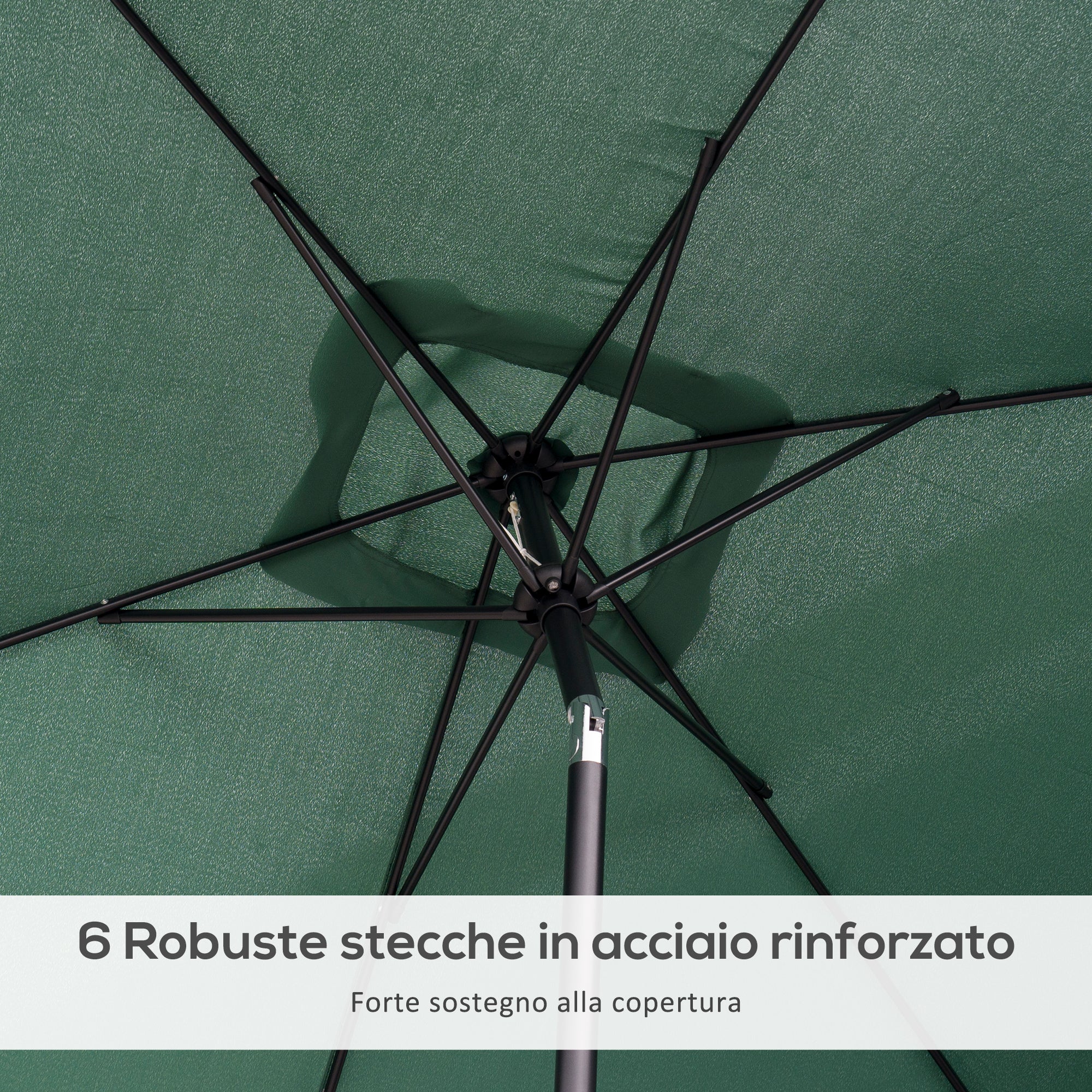 Rectangular Umbrella 2x3 m Foldable and Adjustable with Crank, in Aluminum and Polyester, Green and Black