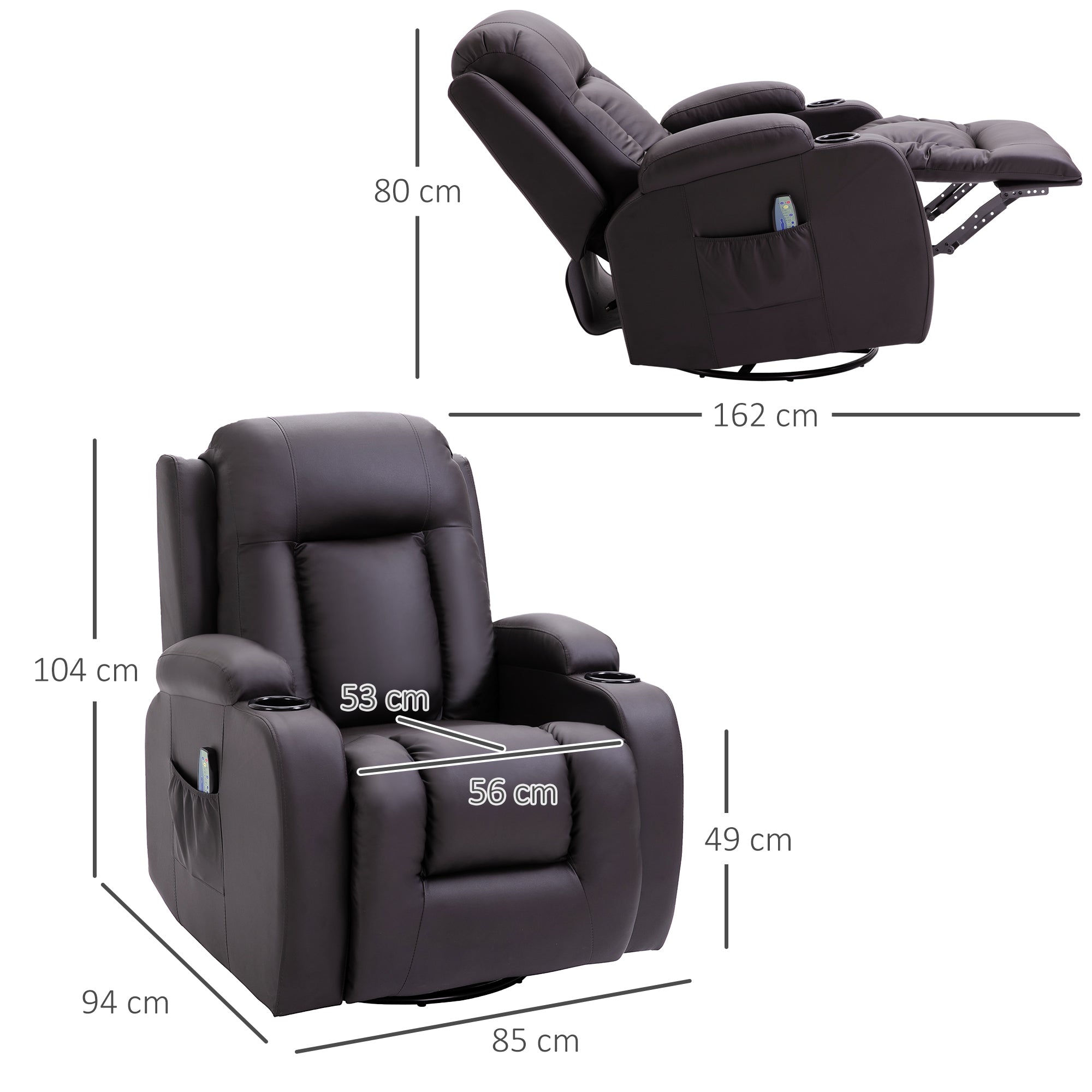 Homcom Campaign Relax Massive and heated with remote control, 85x94x104cm, fake brown leather - Borgè