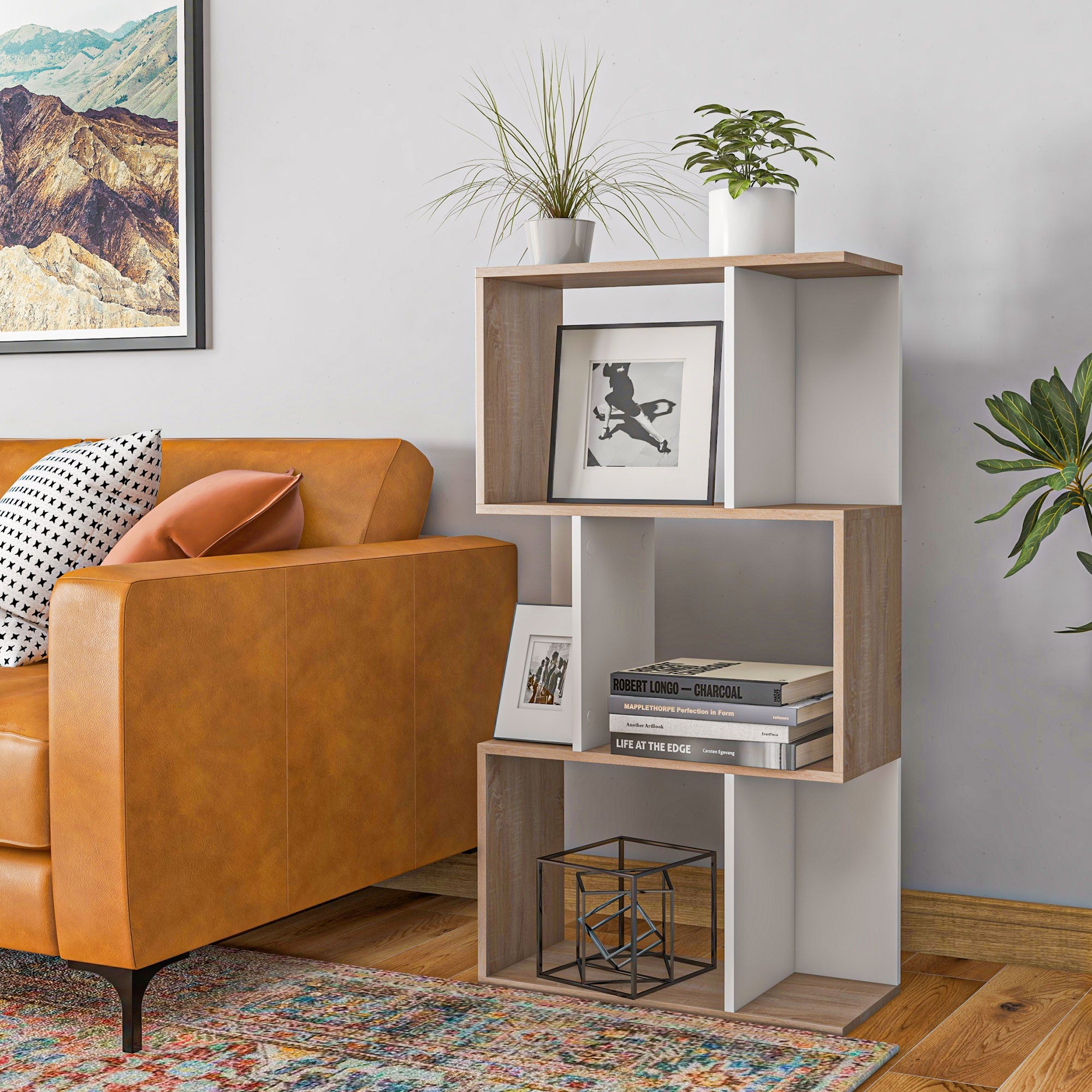 Modern 3-Tier Wooden Office Bookcase, 60 x 24 x 111.4cm