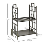 Wrought Iron Log Holder with Fireplace Tools, Handles and Raised Base, 51.5x33x77cm, Black