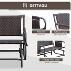 2-Seater Rattan and Steel Garden Swing Bench with Side Pockets, 122x75x88cm Brown and Black