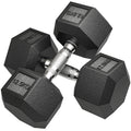 HOMCOM 2 x 12.5 kg Hex Dumbbell Set, Gym Weights with Non-Slip Knurled Grip, Black