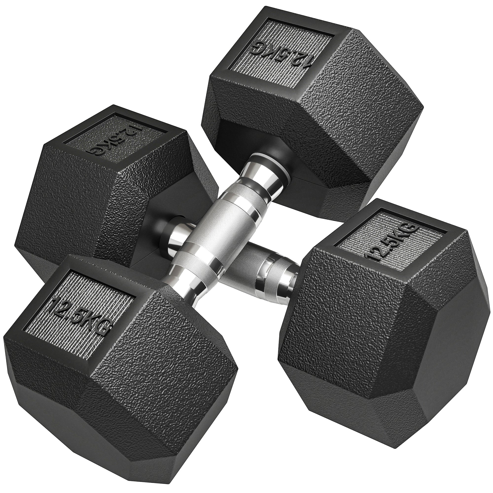 HOMCOM 2 x 12.5 kg Hex Dumbbell Set, Gym Weights with Non-Slip Knurled Grip, Black