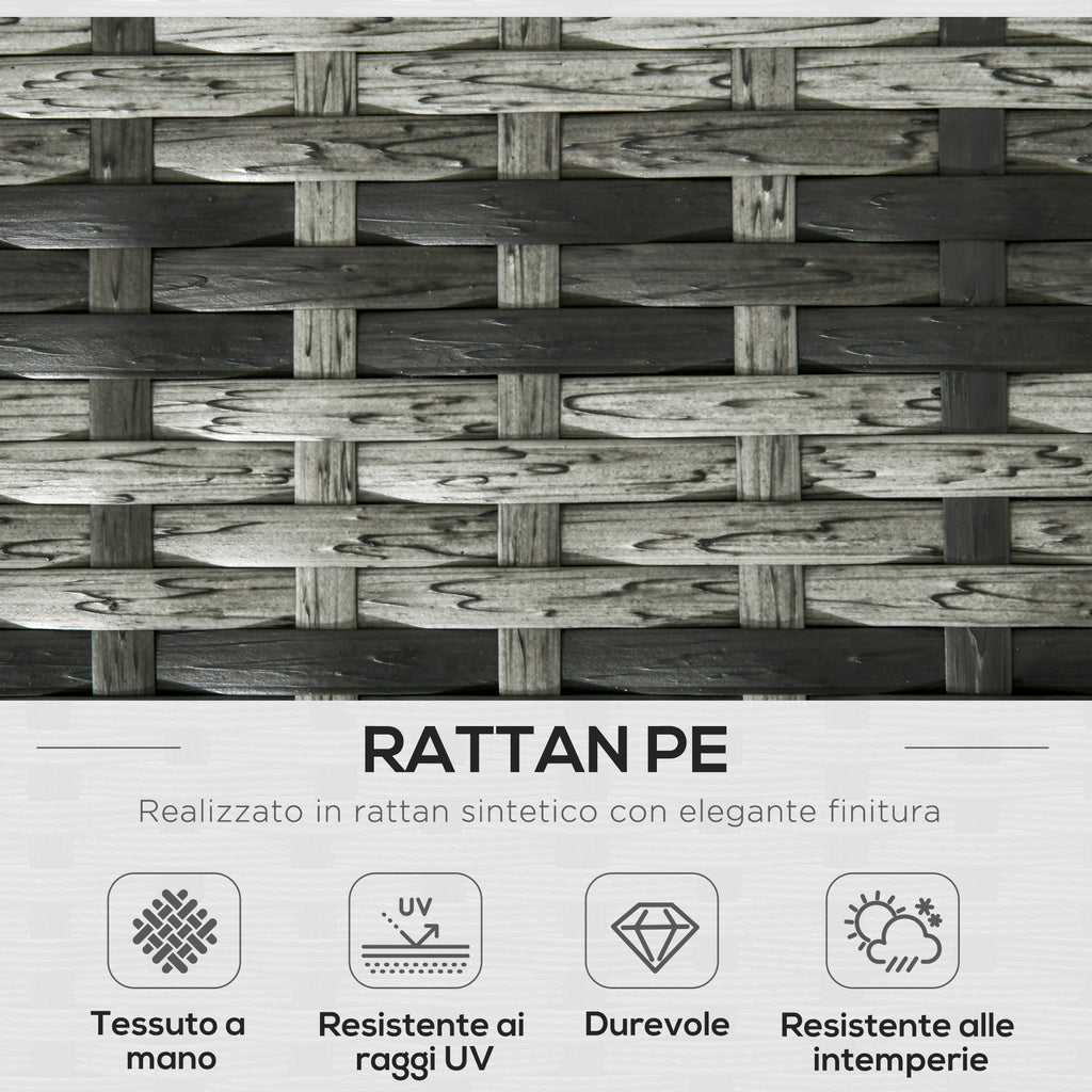 6-Piece Outdoor Set with 2 Storage Tables, 2 Sofas and 2 Armchairs, in Rattan and Steel, Grey
