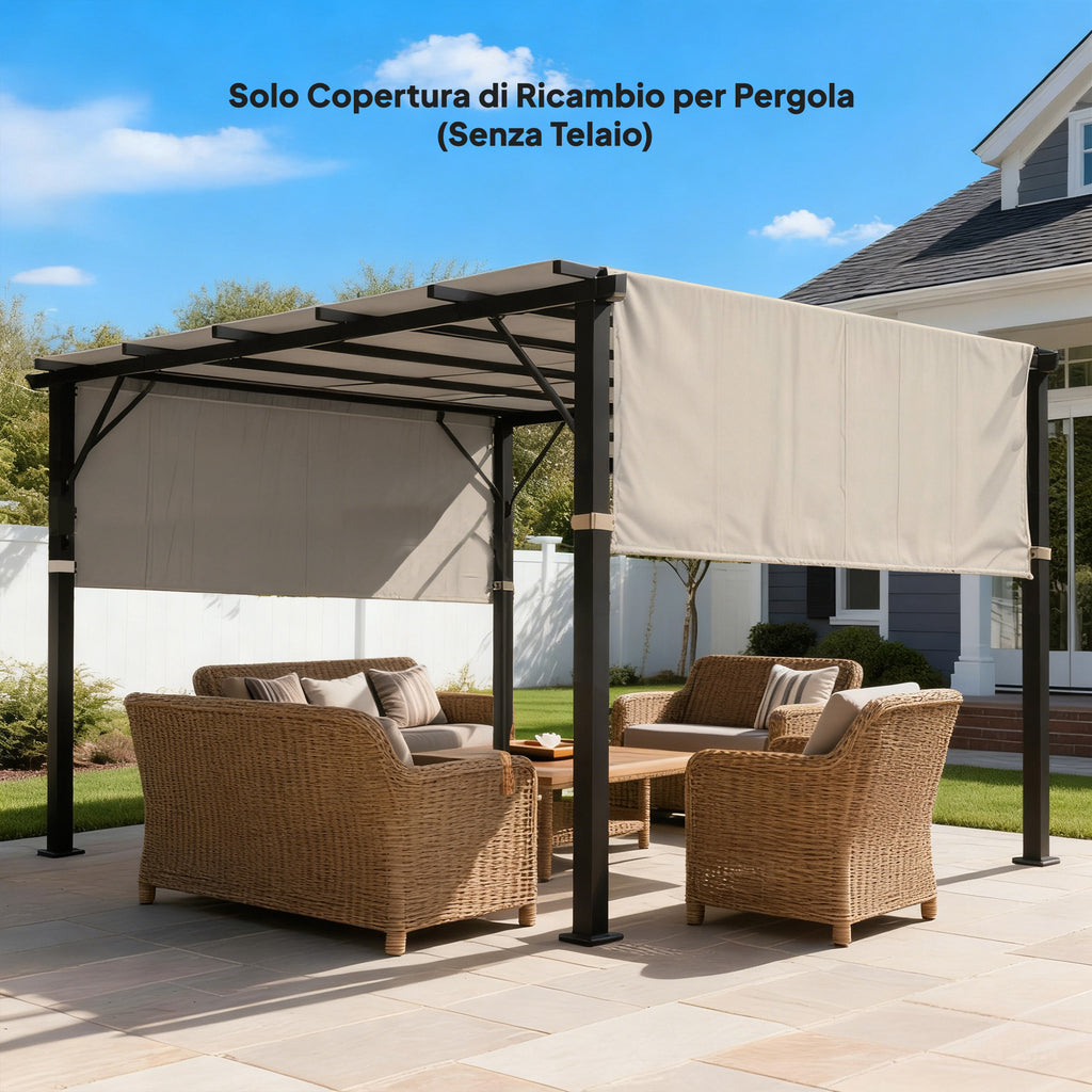Outsunny 3x3m Polyester Pergola Gazebo Cover with Pockets and Straps, 488x122cm, Khaki