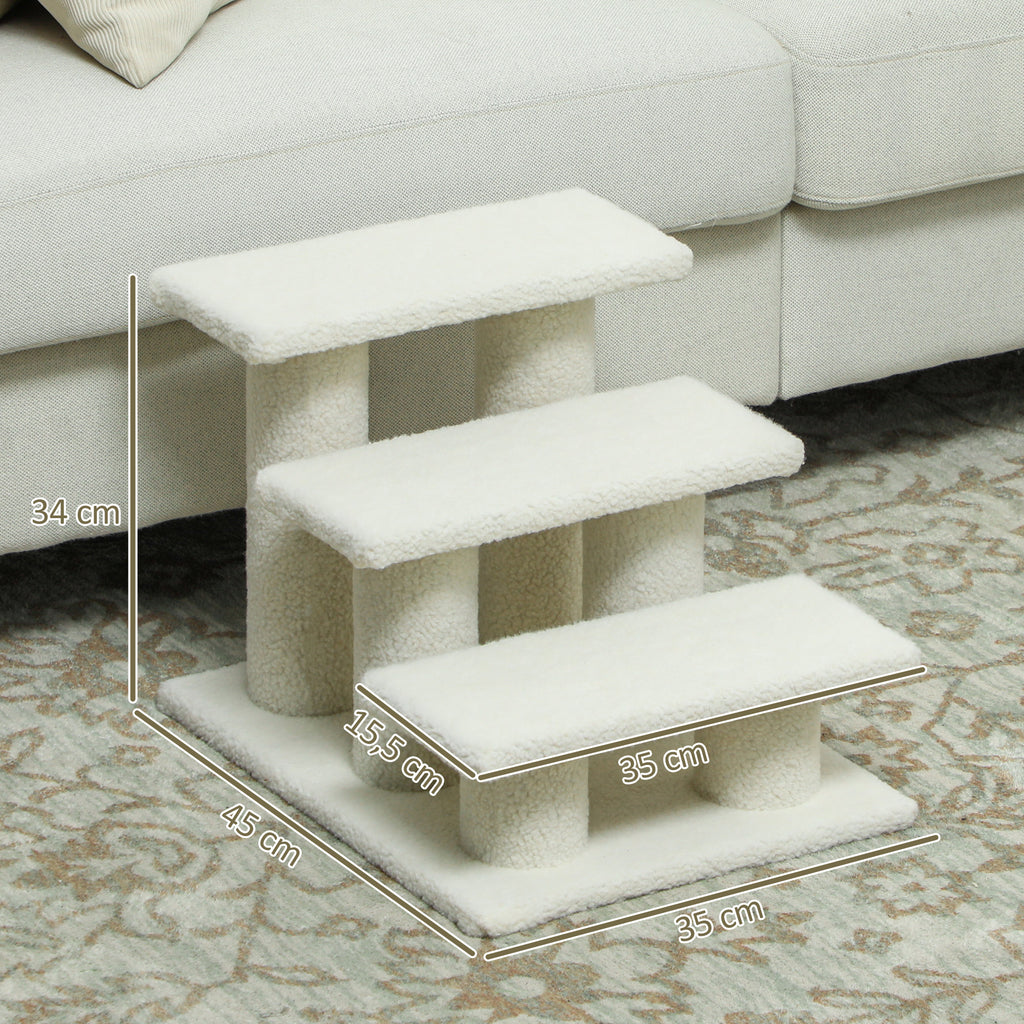 PawHut 3-Step Plush Dog and Cat Ladder, 45x35x34 cm, Beige