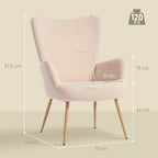 Modern Sherpa Fabric Upholstered Armchair with High Back and Armrests, Beige