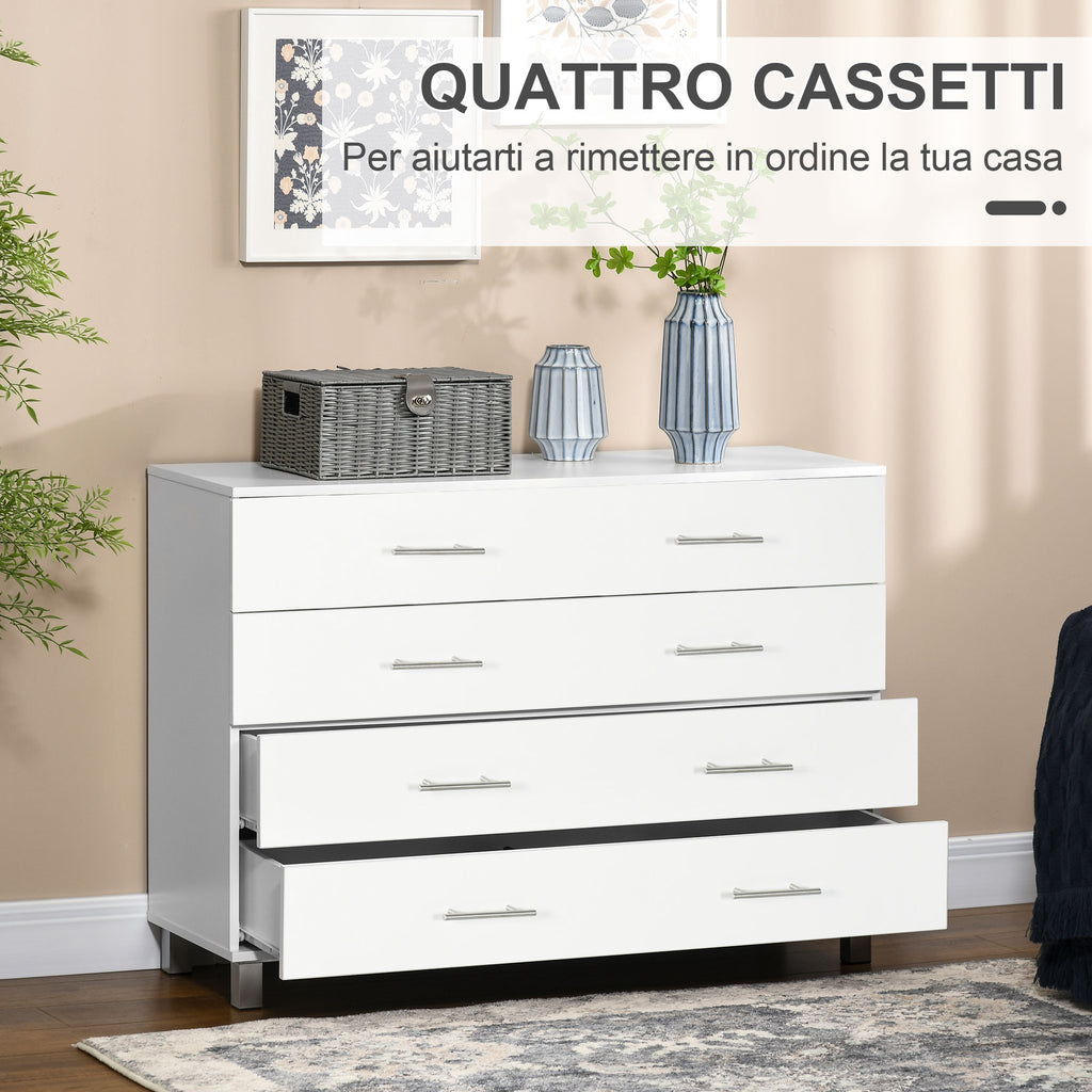 4 Drawer Wooden Bedroom Chest with Metal Handles, White