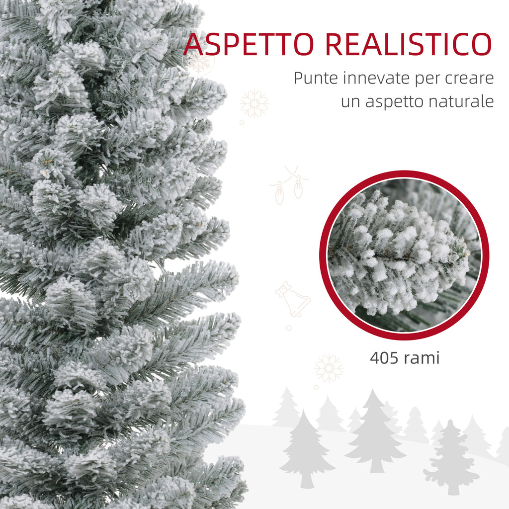 Snow-Covered Christmas Tree with 405 Branches and White LED Lights in Plastic and Metal, Ø57x210 cm, Green