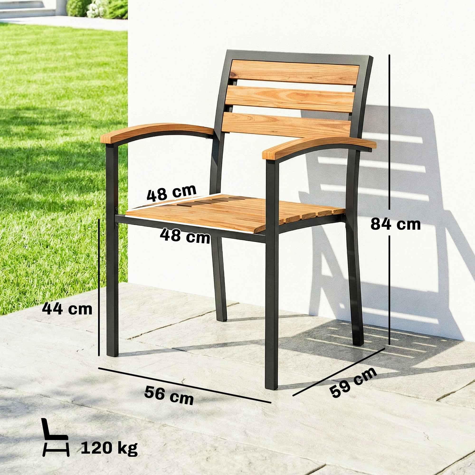 Outsunny Set of 2 Stackable Outdoor Chairs in Wood and Steel, Natural Wood Color