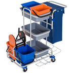 Multipurpose Professional Cleaning Cart with 4 Buckets Wheels Canvas Bag 118 × 73 × 103cm