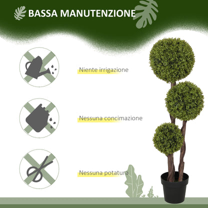 Artificial Boxwood Plant with 3 Balls and Pot Included and Reinforced Bottom, Height 115 cm