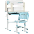 Children's Desk and Chair Set for Ages 3 and Up, Adjustable 60° Tiltable Table with Drawer and Shelves, Blue