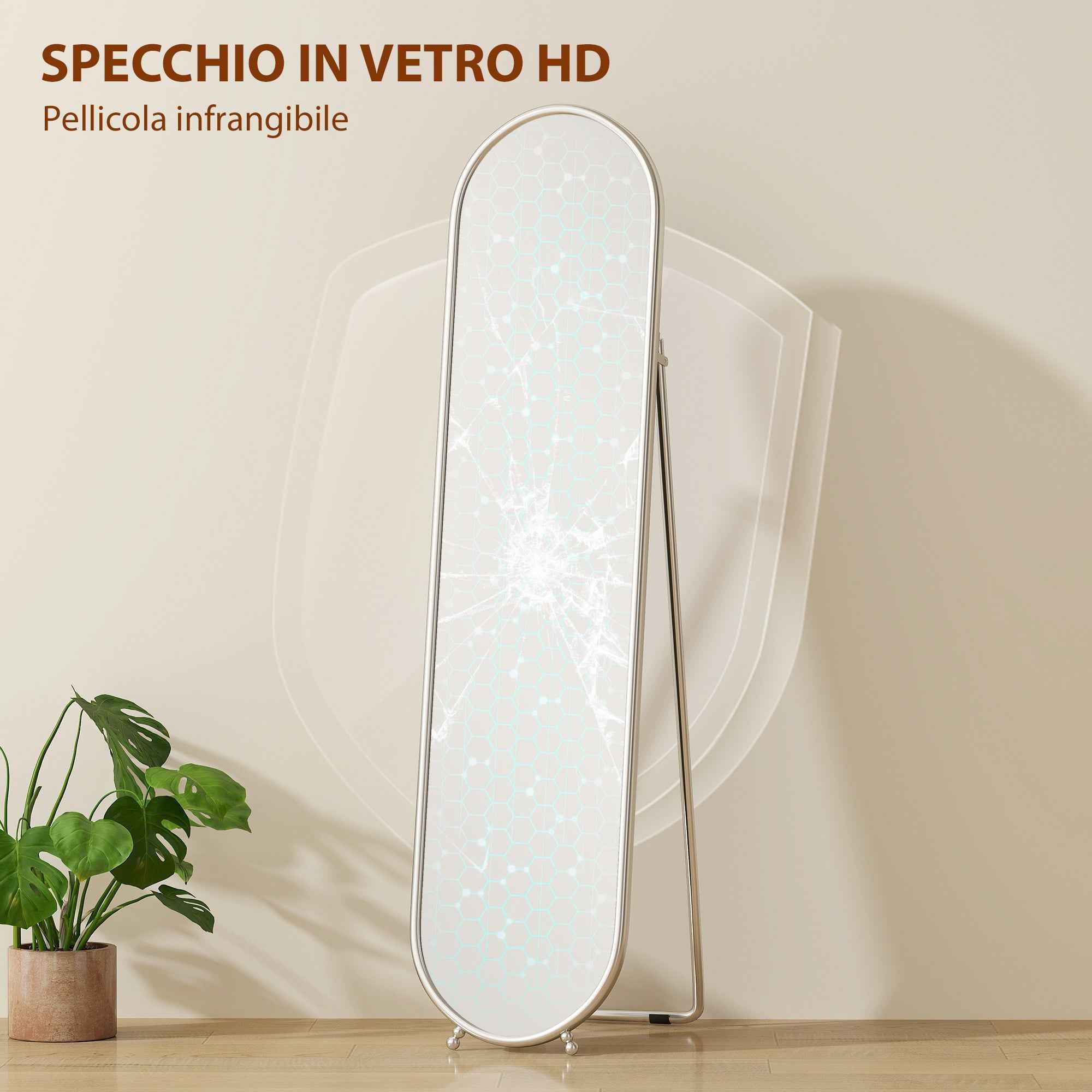 HOMCOM Full-Length Floor Mirror with Folding Stand, Glass and Metal, 40x4x160 cm, Silver