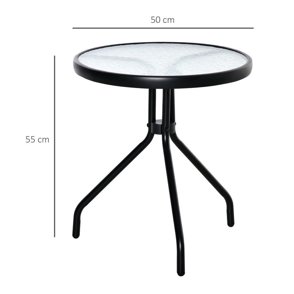 Outsunny Round Garden Coffee Table with Glass Top and Metal Frame, 50x55cm, Black