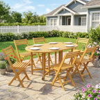Outsunny 7-Piece Extendable Wooden Dining Set with 6 Folding Chairs for Garden