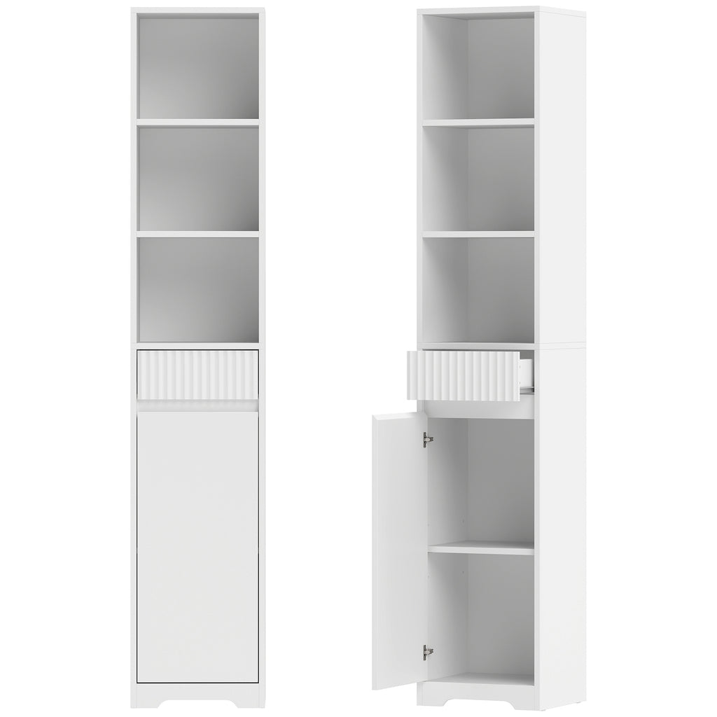 HOMCOM Tall Bathroom Cabinet, Freestanding Unit with Adjustable Shelf