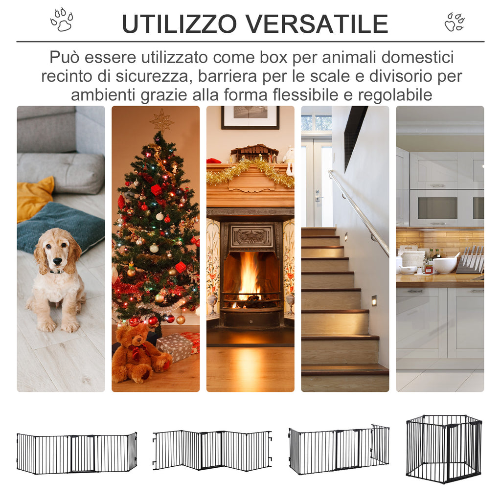 PAWHUT DOG CANCELLY Small and medium folding size with 5 panels, metal and plastic, 300x3x74.5 cm, black - Borgè