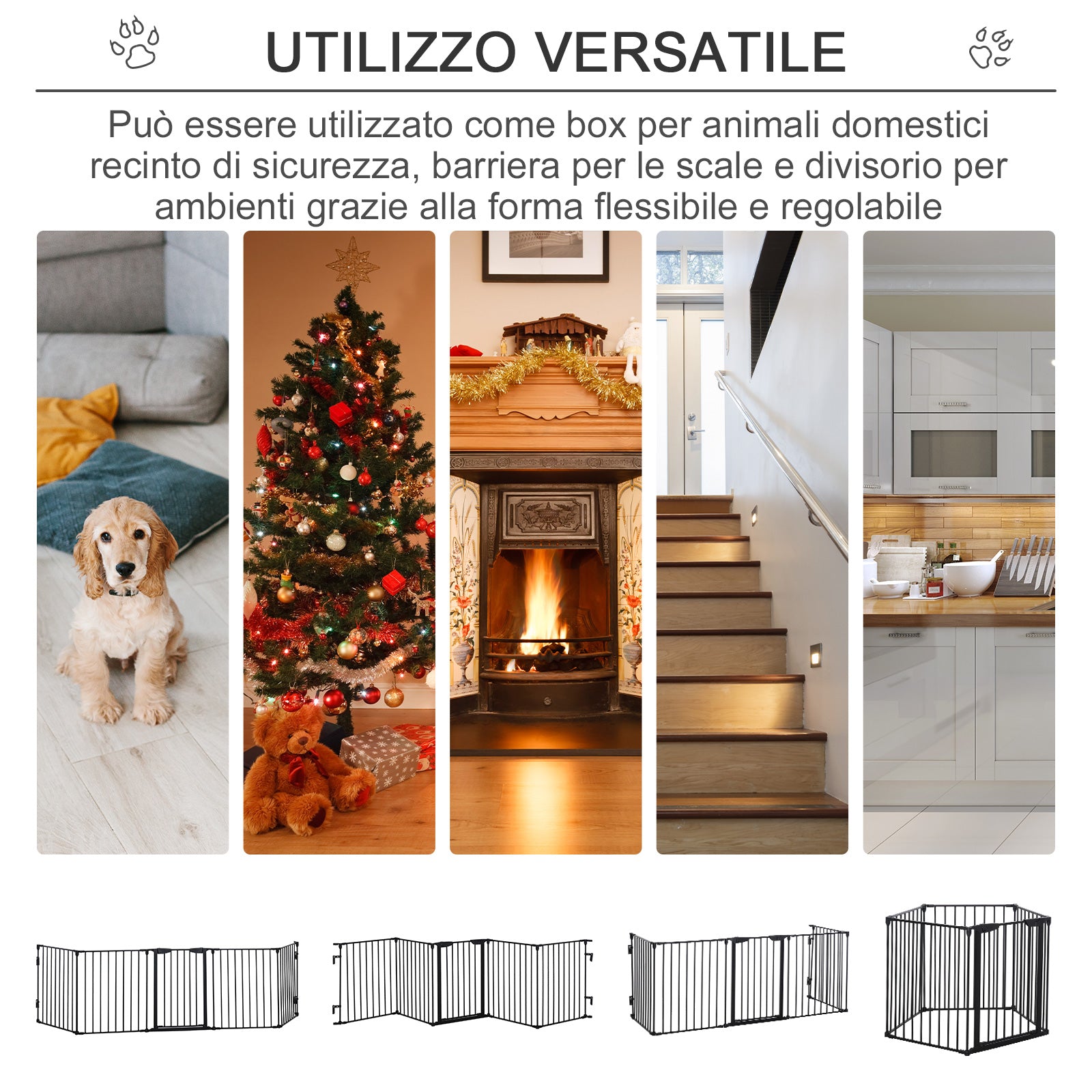 PAWHUT DOG CANCELLY Small and medium folding size with 5 panels, metal and plastic, 300x3x74.5 cm, black - Borgè