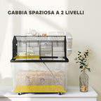 2-Tier Hamster Cage with Wheels, Tubes, Bowl, Bottle and Ramp, 58x43x57 cm, Black